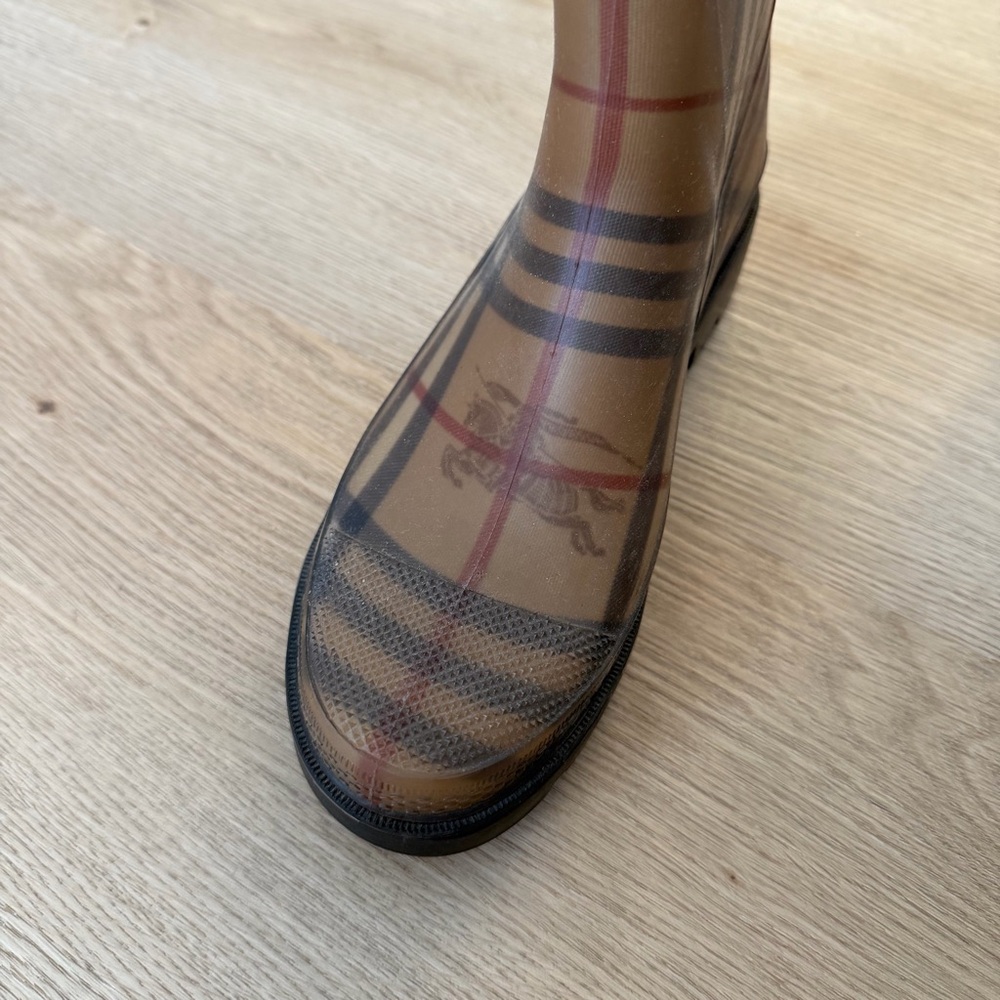Burberry Tan Plaid Knee-High Rain Boots - Picture 3 of 5